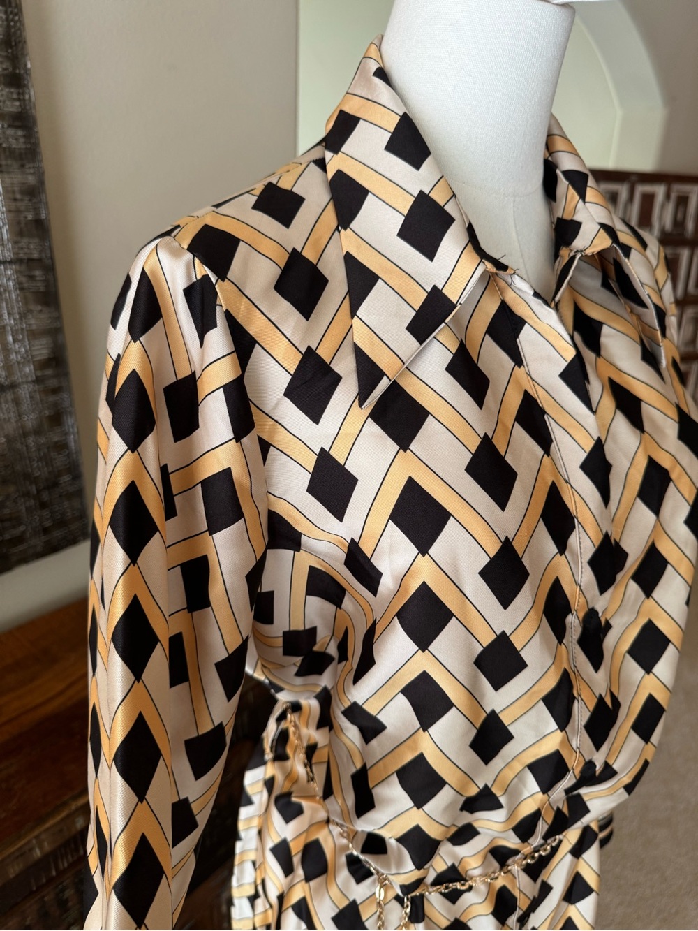 Mango Geometric Midi Shirt Dress - size 10 - Picture 5 of 11